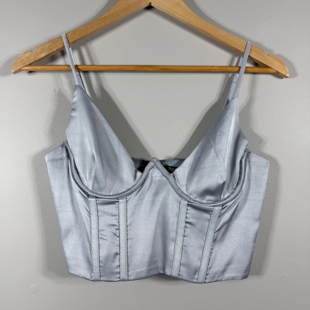 Priceless Satin Underwire Boning Corset Top Dusty Blue M